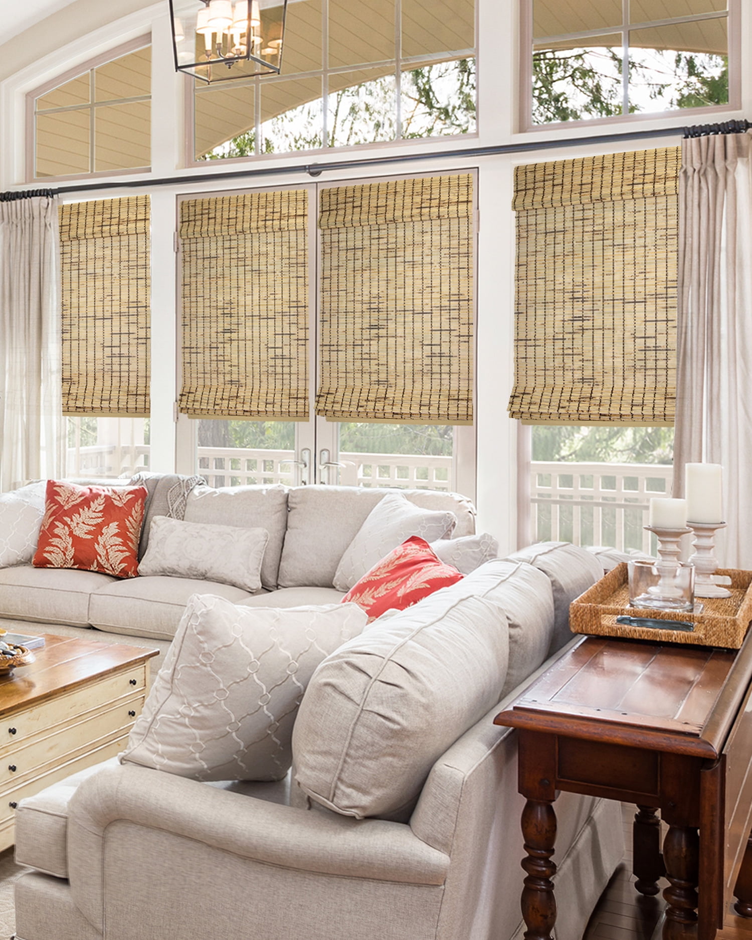 Chicology 39"W x 64"H Tortoise Cordless Bamboo Shades, Natural Woven Wood, Light Filtering, Safe for Kids & Pets