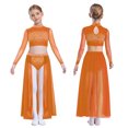 thumbnail image 5 of TiaoBug Modern Dance Dress for Girls Shiny Rhinestone Long Sleeve Crop Top with Skirt Lyrical Dance Outfits Orange 16, 5 of 6