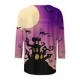 thumbnail image 4 of Odeerbi Halloween Graphic Shirts for Women Vintage Retro Blouse Fashion Printed Loose T-shirt Three Quarter Sleeves Round Neck 2024 Casual Tops Purple, 4 of 5