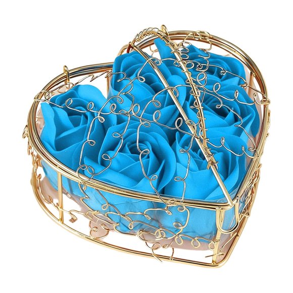 SLYNSHome Soap Rose Flower Petals,Blue Floral Scented Soap Rose with Metal Basket Gifts Ideas for Her Women Teens Girls Mom Birthdays