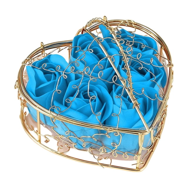 Decoraciones para San Valentín, adornos para San Valentín, regalos para San Valentín, cesta de hierro con rosas y flores de jabón, decoración para el ambiente de San Valentín, regalo, 6 adornos de flo