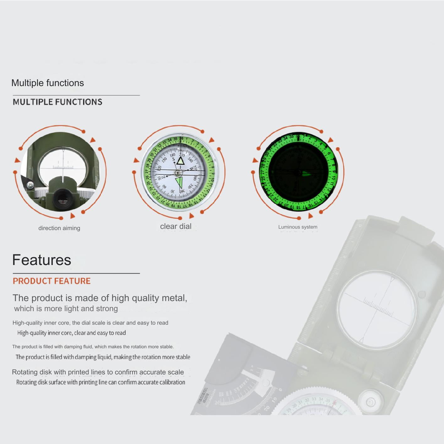 2 Pack，Army green，Camping Survival Compass Glow in The Dark Military Compass Survival Gearfor for Hiking, Camping,Backpacking, Outdoor Activities，K4074