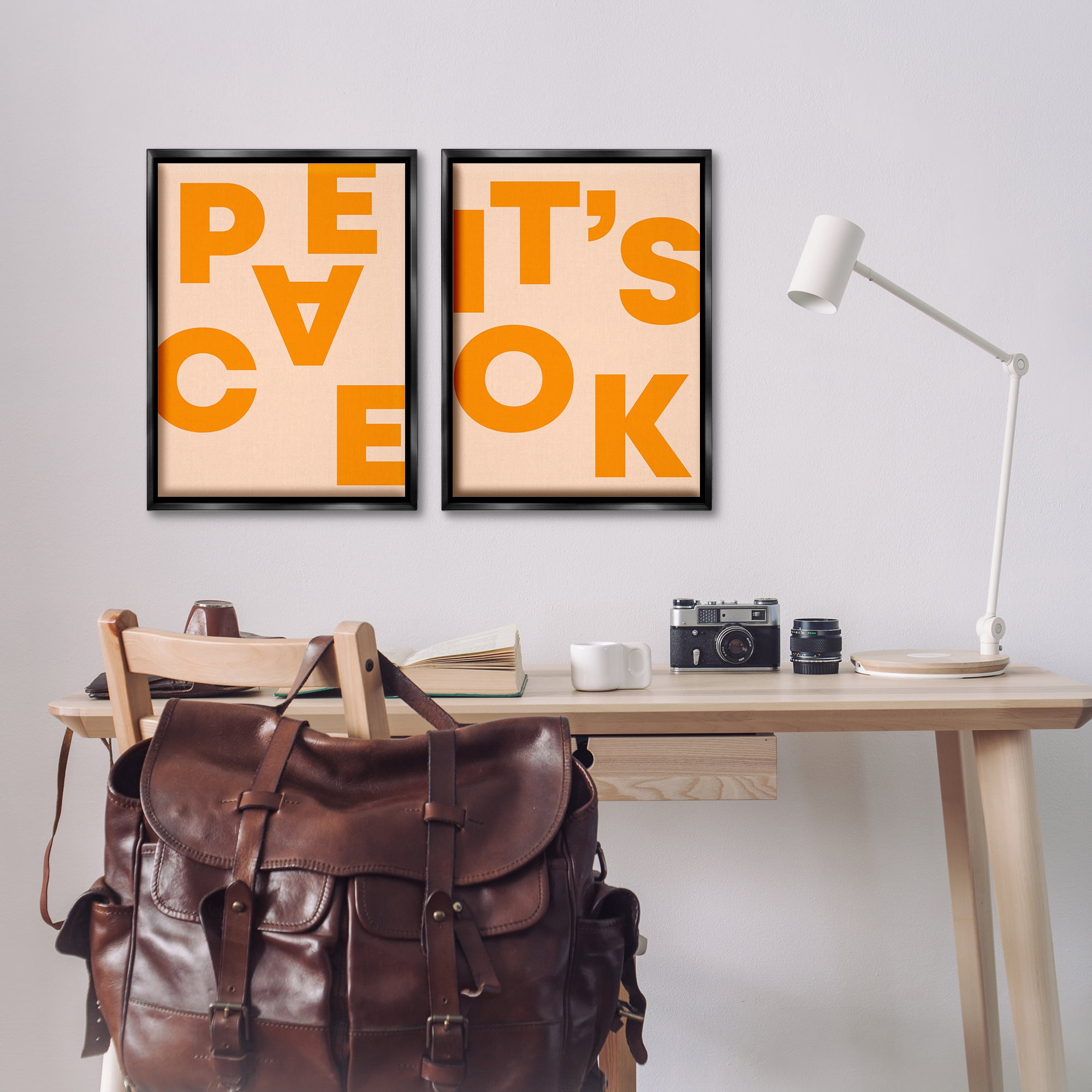 Stupell Industries Peace It's Ok Orange Text & Numbers Painting Black Floater Framed Canvas Art Print Wall Art, 17 x 25, Set of 2