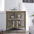 thumbnail image 1 of VECELO Corner Cabinet/Table, 3-Tier Shelves with Protection Door, Metal Frame Storage Shelf Organizer for Small Space, Living Room, Kitchen, Bathroom, Set of 1, Gold, 1 of 7