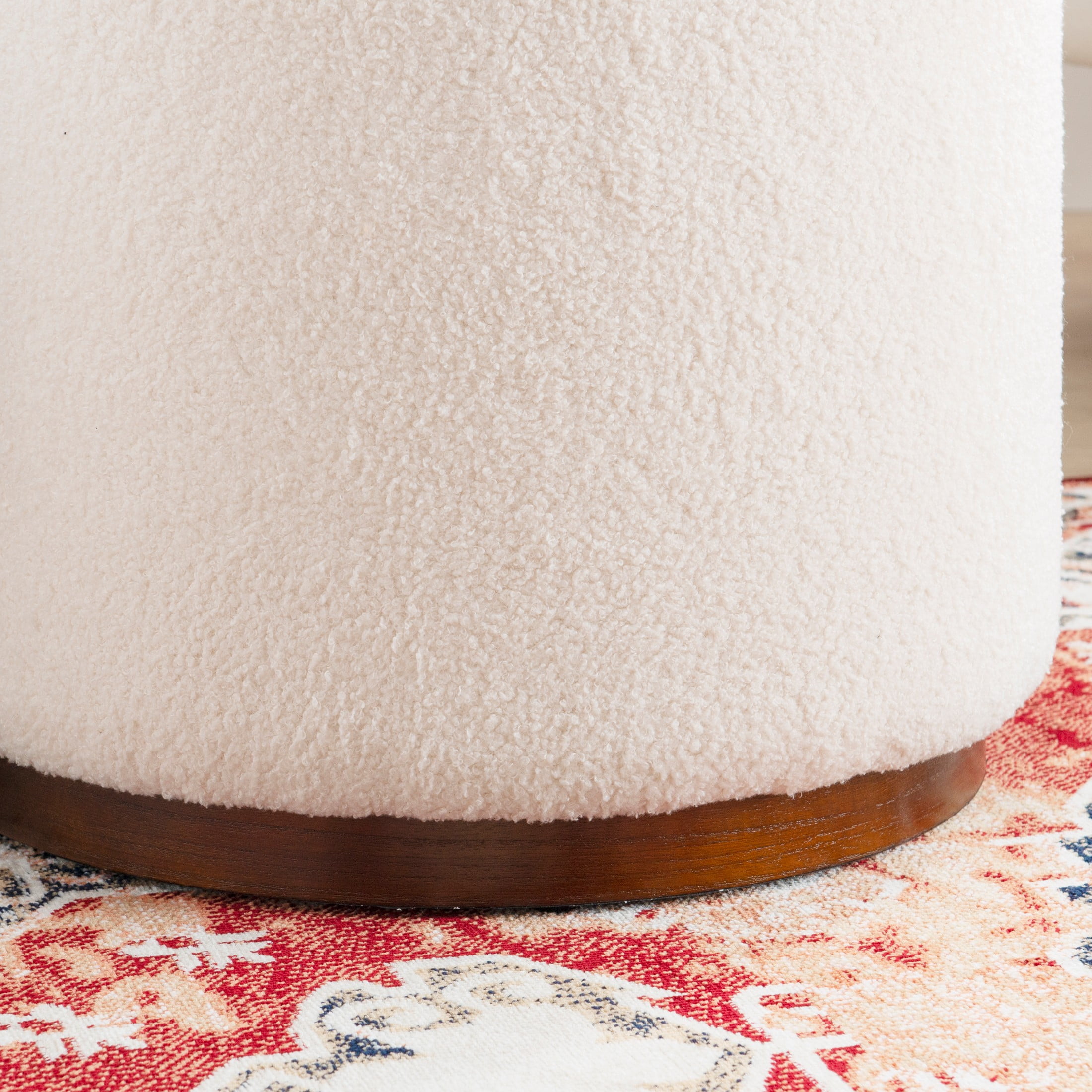 Linon Primrose Storage Ottoman Stool, Walnut Finish with Natural Sherpa Fabric