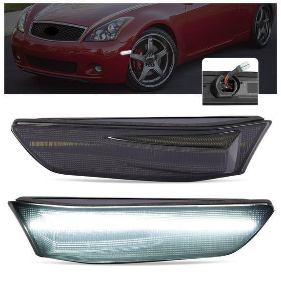 Kojem Pair LED Front Side Marker Lights for 2003-2007 Infiniti G35 2D Coupe 2002-2007 Nissan Skyline V35 Coupe Bumper Side Marker Lamps Turn Signal Light White LED Smoke Lens