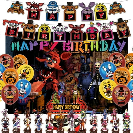 Five Nights Birthday Decoration Party Balloons Banner Themed Cupcake Halloween Party Supplies Cake Topper
