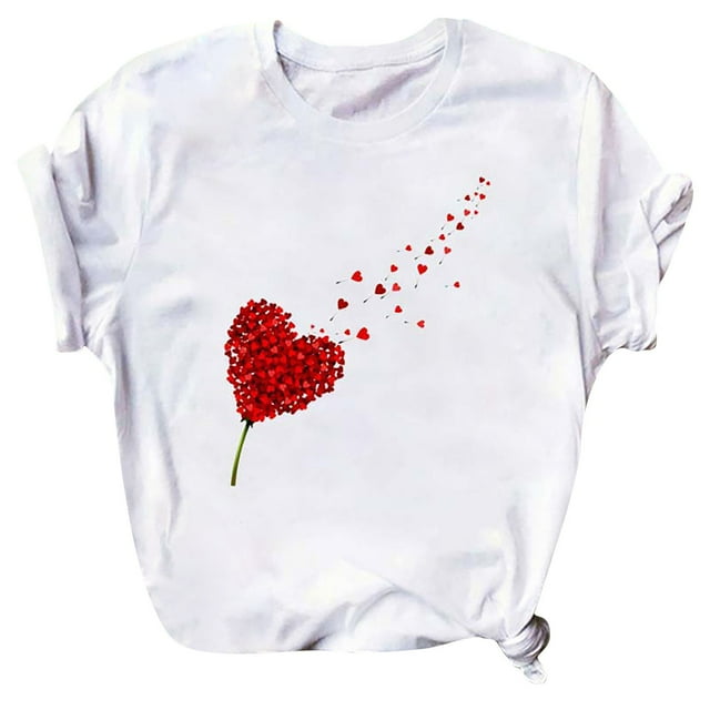 CEHVOM T-Shirt Décontracté pour Femmes Imprimé Saint-Valentin Col Rond Manches Courtes Ample