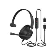 Delton 40Y Noise Canceling Headset with Mic, Wired Computer Headset, Mono Computer Headset with USB-A To USB-C Adapter, Headphone with Microphone for PC/Laptop - Black