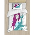 thumbnail image 1 of Girls Twin Size Duvet Cover Set, Illustration of a Teenage Girl with Closed Eyes and a Funny Whale, Decorative 2 Piece Bedding Set with 1 Pillow Sham, Magenta Turquoise and Blue, by Ambesonne, 1 of 3