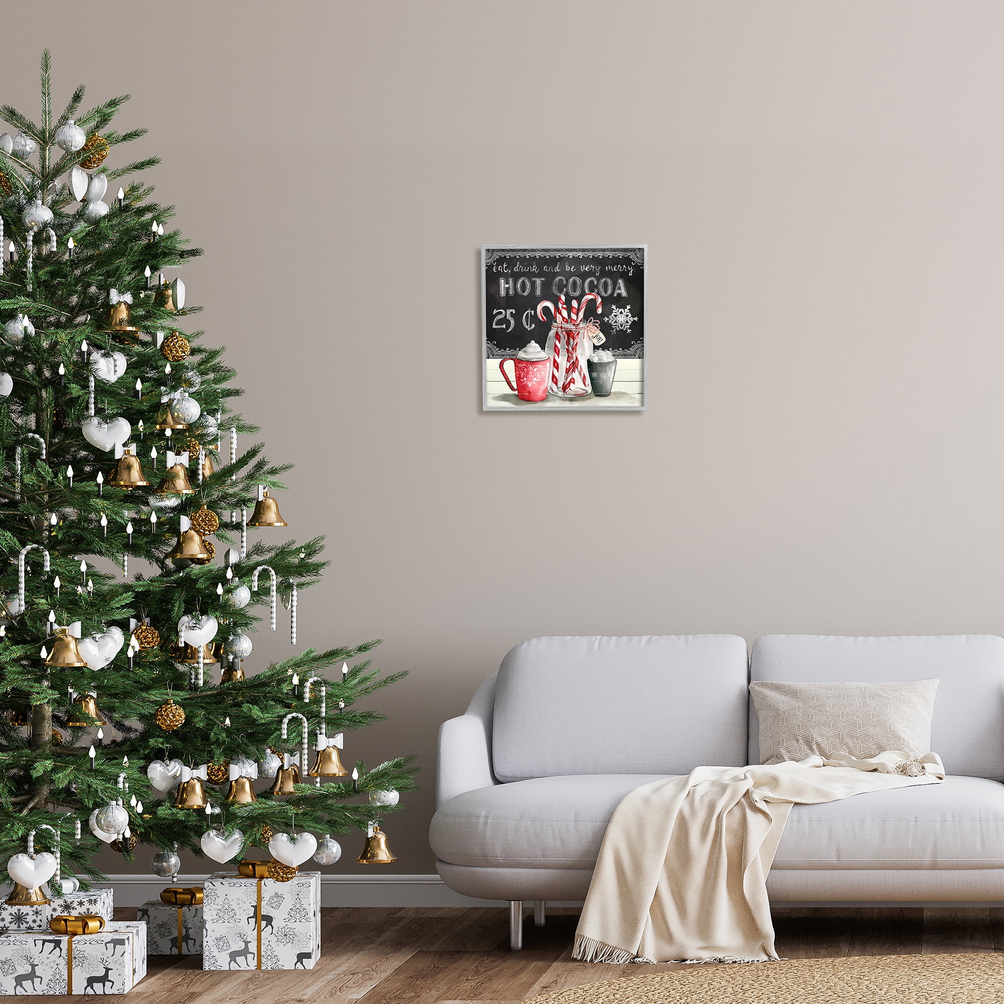 Stupell Industries Cocoa & Candy Canes Holiday Painting Gray Framed Art Print Wall Art, 17 x 17