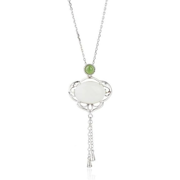 14K Gold Real Natural Jade Floral Pendant Necklace, Vintage Inlay Design Moissanite Necklace, Delicate Jade Jewelry Gift for Mother's Elegance