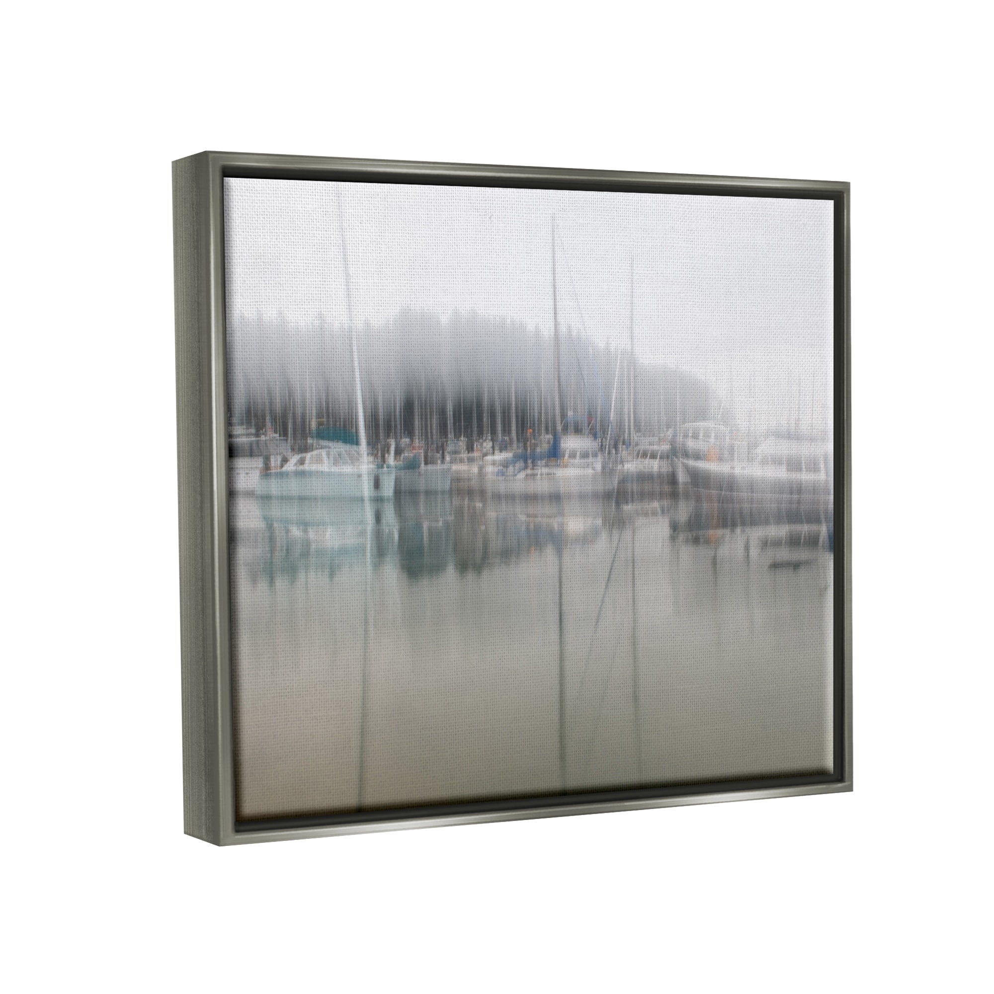 Stupell Industries Foggy Weather Boat Marina Peaceful Floating Watercraft Graphic Art Luster Gray Floating Framed Canvas Print Wall Art, Design by Nancy Crowell