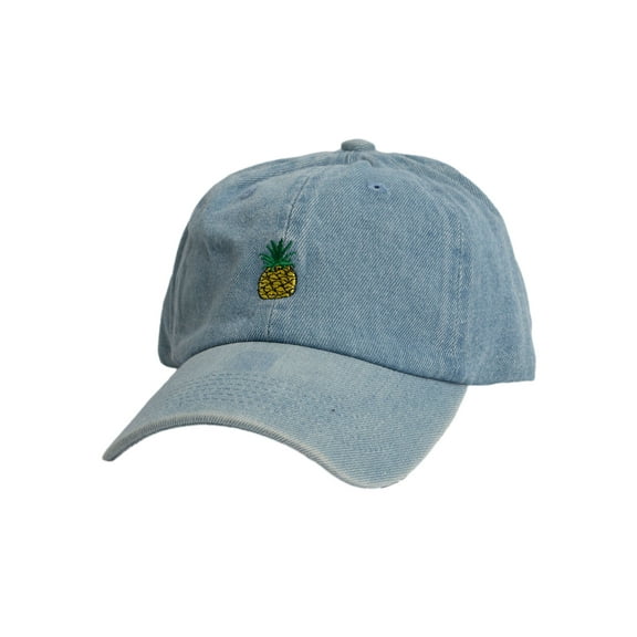 Top Headwear Unstructured Adjustable Dad Hat w/ design, Denim Pineapple