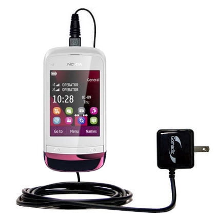 Gomadic Intelligent Compact AC Home Wall Charger suitable for the Nokia C2-O6 - High output power with a convenient, foldable plug design - Uses TipEx