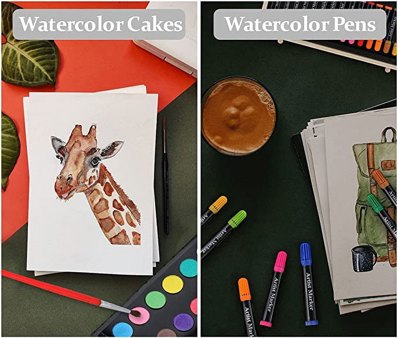 137 PCS Art Supplies, Wooden Art Set Crafts Kit with Drawing Easel, Colored Pencils, Watercolor Cakes, Creative Gift for Kids