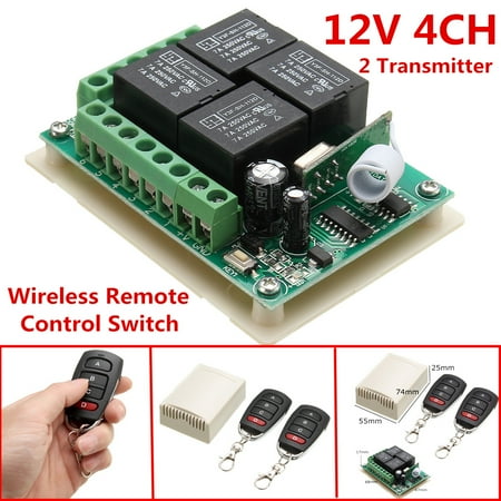 - 12V 433MHZ 4CH Channel Relay Wireless RF Remote Control Switch 2 Transmitter+Receiver