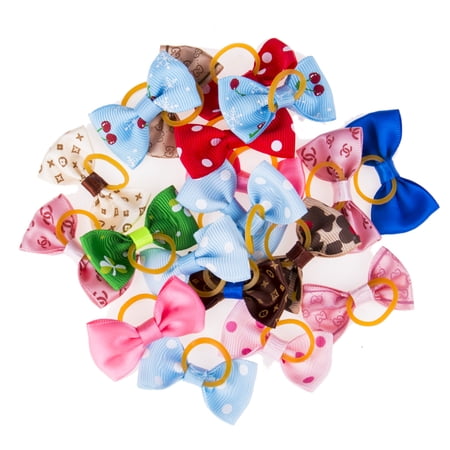20Pcs Pet Puppy Cat Dog Hairwear Hair Bows with Rubber Bands Grooming Accessories