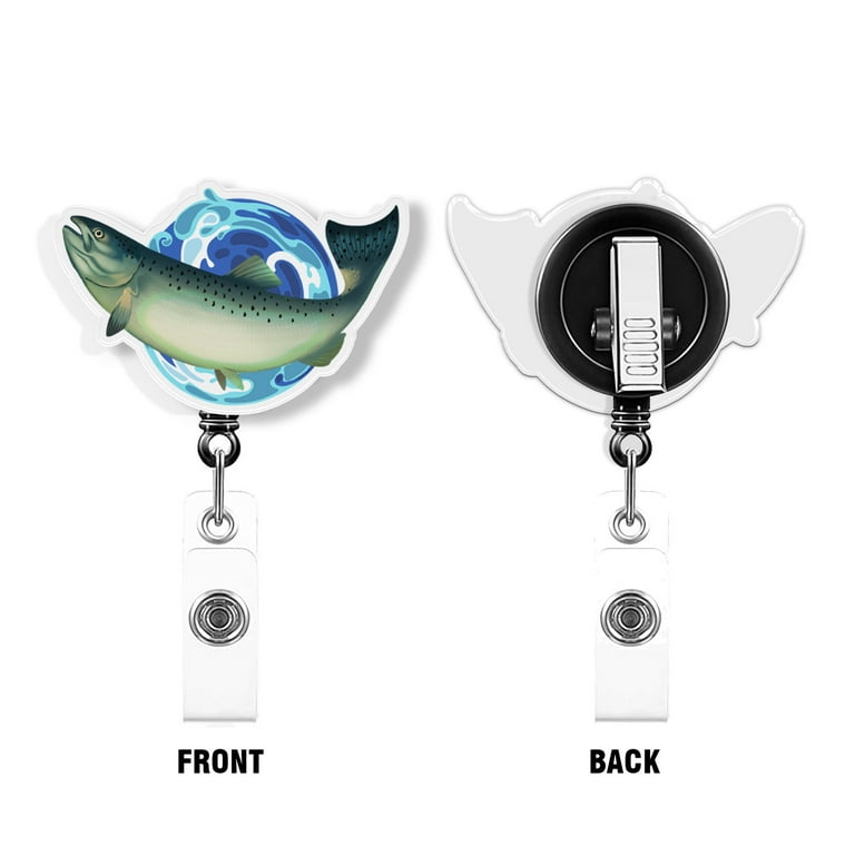 WIRESTER Set 2pcs Design Acrylic Key Card Holder Belt Clip Reel Id Badge  Retractable - Salmon Fish & Tuna Fish 