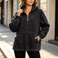 thumbnail image 5 of Women's Quarter Zip Hoodie Denim Pullover Oversized Long Sleeve Casual Hooded Top with Kangaroo Pocket Relaxed Fit Sweatshirt for Daily Commute Weekend Outings, 5 of 8