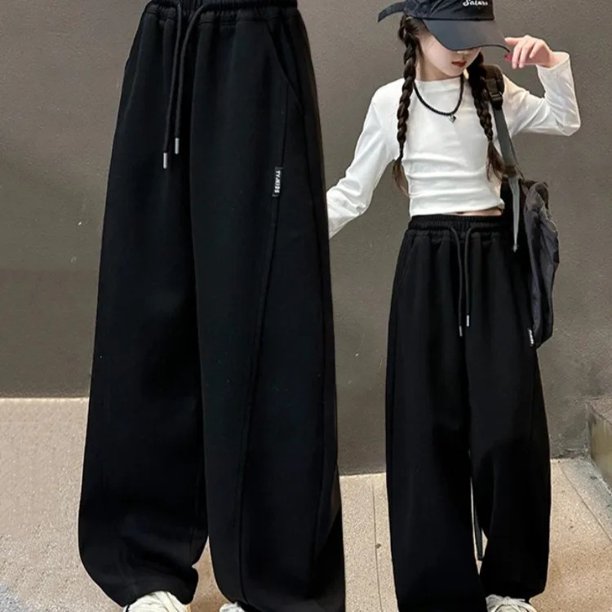 Pantalones de pierna ancha con patrón de plátano para niños, pantalones largos informales de otoño, trajes geniales de moda para niñas, ropa de estilo coreano para niños