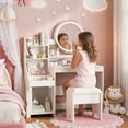 thumbnail image 4 of Veanerwood Kids Vanity Table and Chair Set, Vanity with Chair for Girls with Open Bookshelf & Large Storage Space, White, 4 of 7