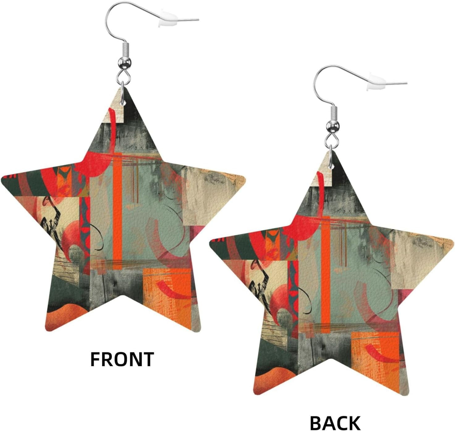 Abstract Art Fine Composition Earrings for Women PU Leather Dangle Earrings, Lightweight Star Shape Leather Teardrop Dangly Ear Pendants Jewelry Gift[w694]
