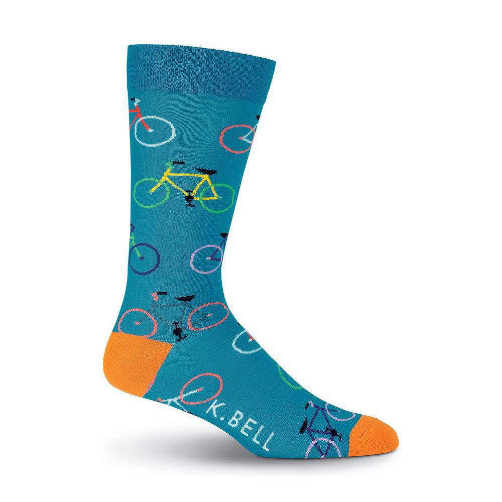 K. Bell Socks Bright Bikes Mens Blue Crew Socks