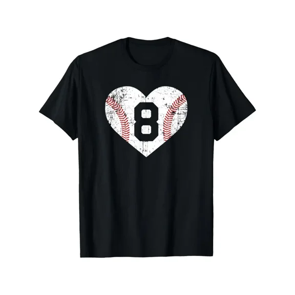 Vintage Baseball Jersey Number 8 T-Shirt - Heavyweight 180gsm Cotton Tee, Black Crew Neck Retro Baseball Shirt for Men & Women (S-XXXL) - Sports, Casual, Casual Attire