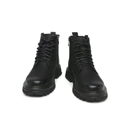 

Ferndule Men Side Zip Combat Bootie Hiking Fashion Lace Up Shoes Non-Slip Work Boots Black 7.5