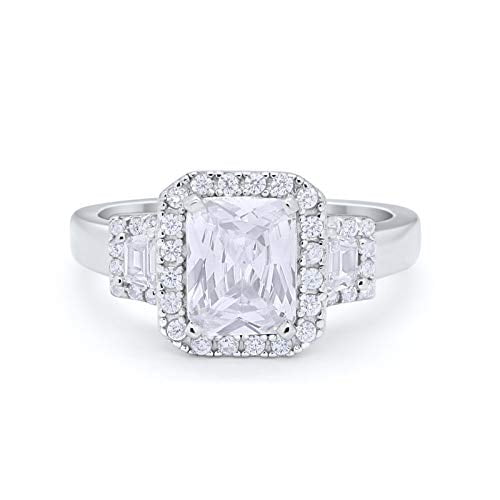 Three Stone Baguette Set Wedding Band Ring CZ 925 Sterling Silver Size 5