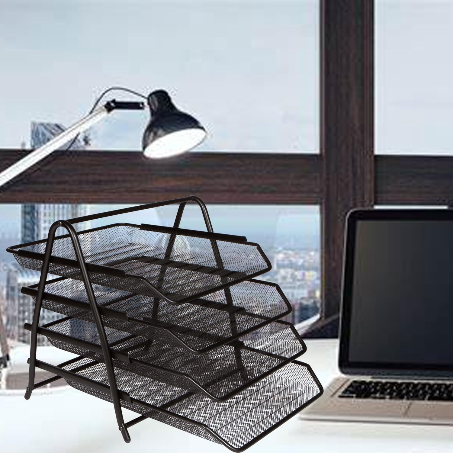 Desk Organizer，Paper Tray Organizer for Desk，4-Letter Tray Office Desk Paper Organizer, Desk Accessories & Workspace Organizers,Black
