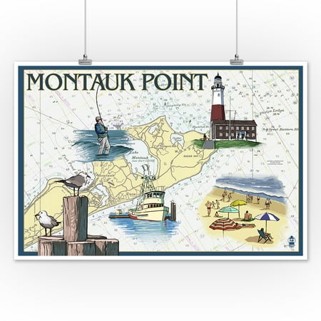Montauk Point - Nautical Chart - Lantern Press Poster (12x18 Art Print, Wall Decor Travel Poster ...