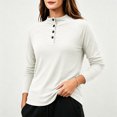 thumbnail image 5 of Ke1Clo Womens High Neck Pullover Casual Long Sleeve Solid Color Slim Fit Knit Tops Button Down Stretchy Fall Winter Travel Tunic Tshirt White XXXL, 5 of 7