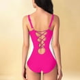 thumbnail image 4 of Women's Swimsuit Slimming Bathing Suit Deep V Neck Color Block Lace Up Back Swimwear, 4 of 5