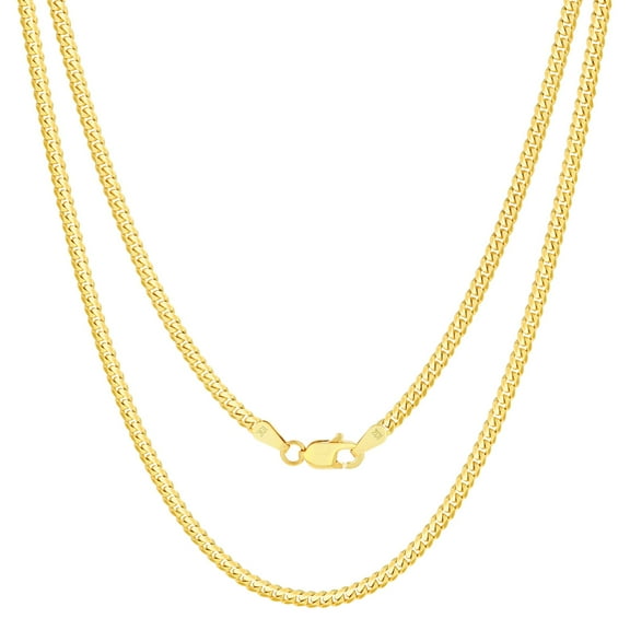 Nuragold 10k Real Yellow Gold Solid Miami Cuban Link 2.7mm Chain Necklace (16"-30") Italian Jewelry for Men & Women