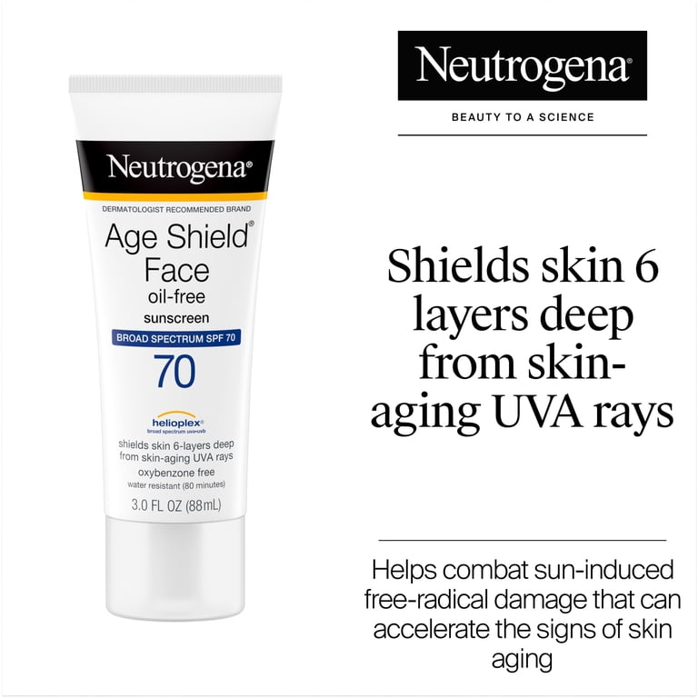Neutrogena Age Shield Face Sunscreen, SPF 70 Sunblock, 3 fl oz HSA