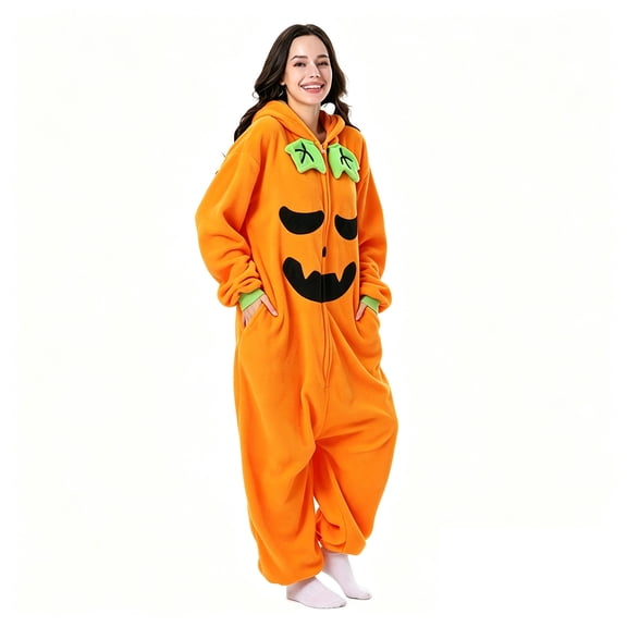 Zormilly Onesie Pajamas Women Halloween Fleece Long Sleeve Zip Up Hooded Jumpsuits with Pockets Fuzzy Casual Warm Bodysuits, S-XL