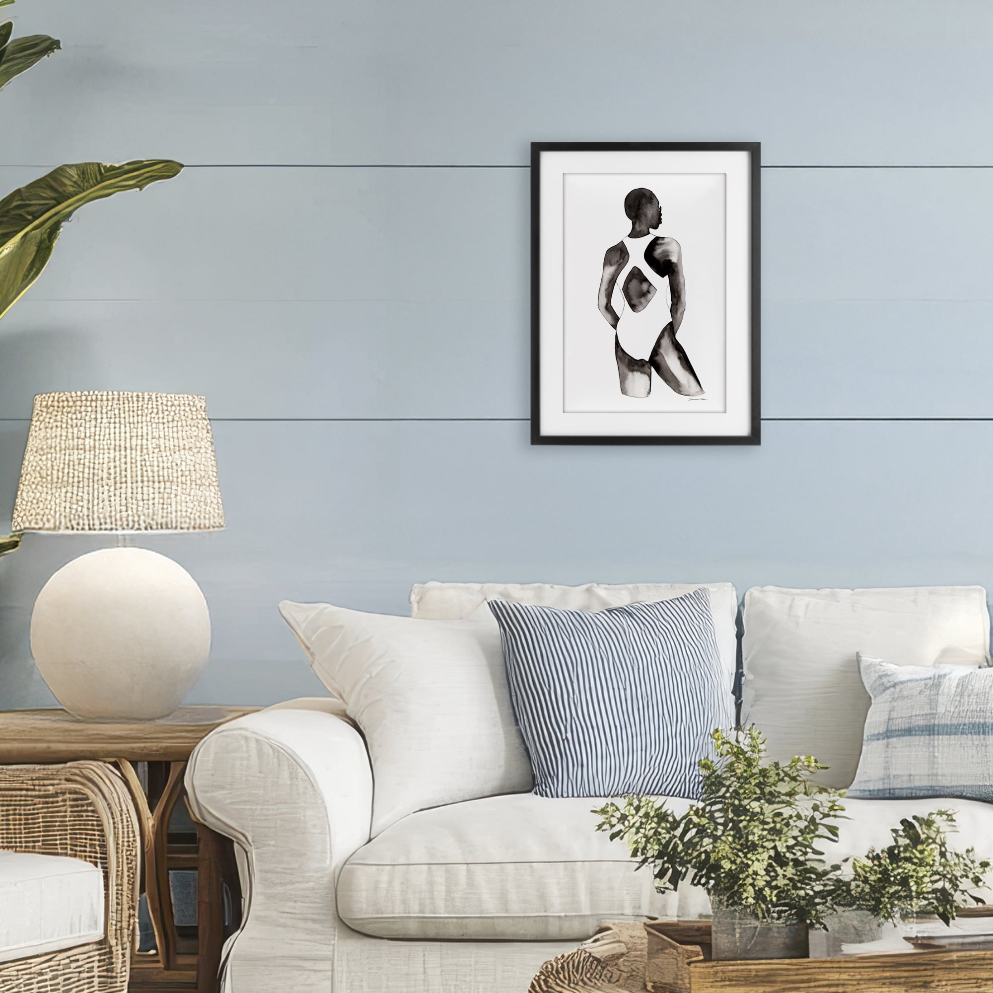 Stupell Industries Beach Day Swimsuit Silhouette Black Framed Print Under Glass, design by Simone Elum