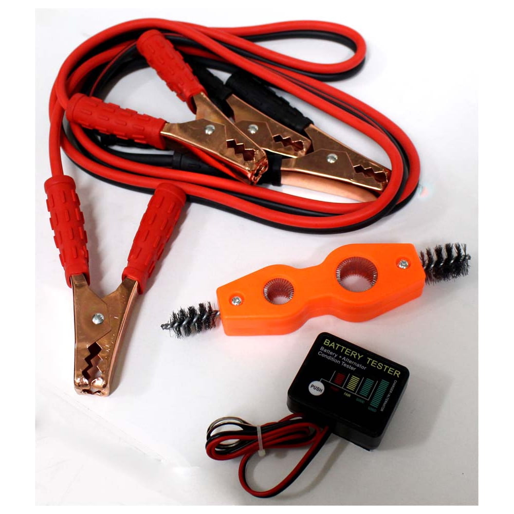 Car Battery Maintenance Kit Jumper Cables, Battery Tester & Battery
