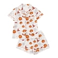 thumbnail image 2 of SAZBJOJN Womens Pajama Sets 2 Piece Halloween Printed Short Sleeve Button Top And Shorts Set Cute Pumpkin Ghost Graphic Loungewear Holiday Halloween Outfits for Women Pajamas Set White Size M, 2 of 5