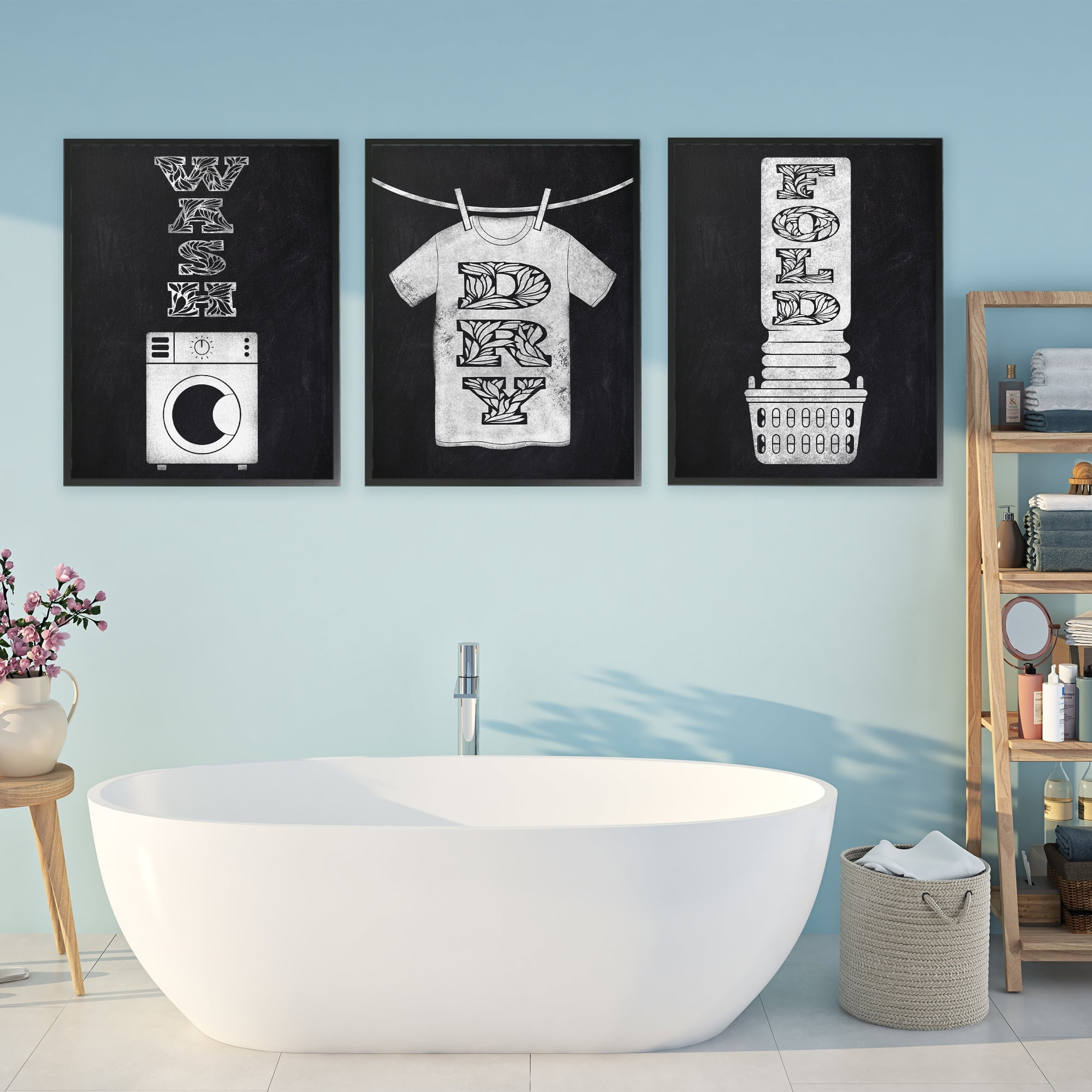 Wash & Dry Ornate Letters 3 Piece Black Framed Giclee Art Set, design by Marcus Prime