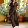 thumbnail image 5 of Ynynloco Women's Flowy Cotton A-Line High Waisted Maxi Dresses Casual Linen Short Sleeve Button Down Shirt Dresses with Pockets, 5 of 6