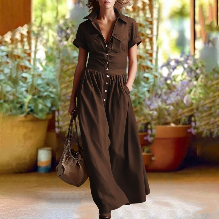 long sleeve western maxi dress Kvture Womens Western Style Shirt Dress Long Sleeve Button Down Loose Fit Maxi Dress with Pocket White Dress L