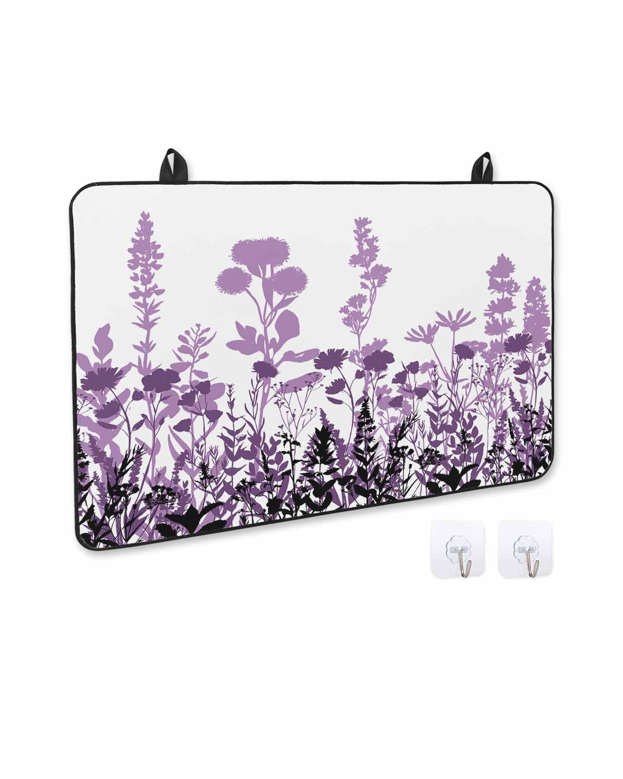 nqOlkjepod Large Induction Cooktop Protector Mat 24"x21", Purple Flowers Stove Top Covers for Electric Stove, Spring Farmhouse Botanical Floral Herbs Stove Burner Cover Mats, Glass Top Stove Cover