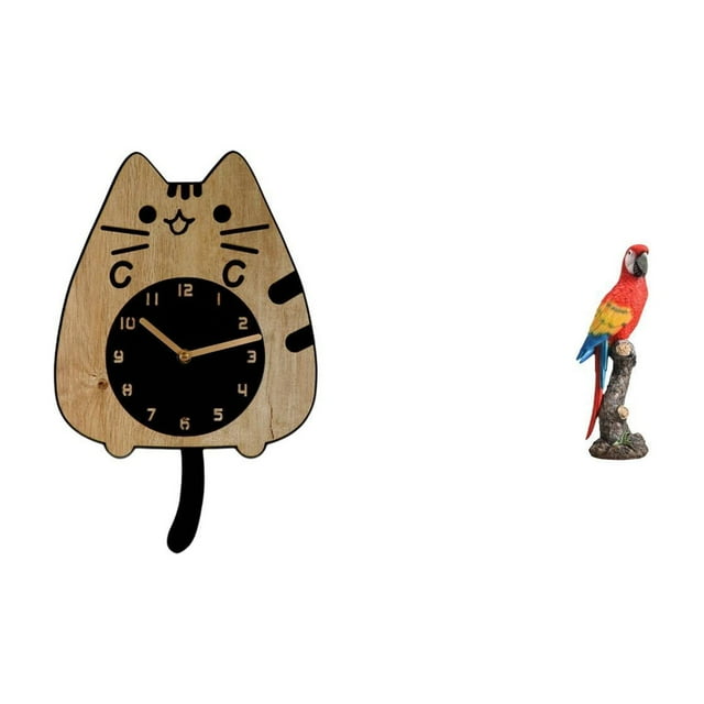 Reloj De Pared Con Forma De Gato O Loro, Adorno Silencioso Para Colgar En La Cocina, La Oficina O El Hogar. Figura Decorativa De Resina Con Forma De Pájaro. Ideal Como Regalo De Inauguración.