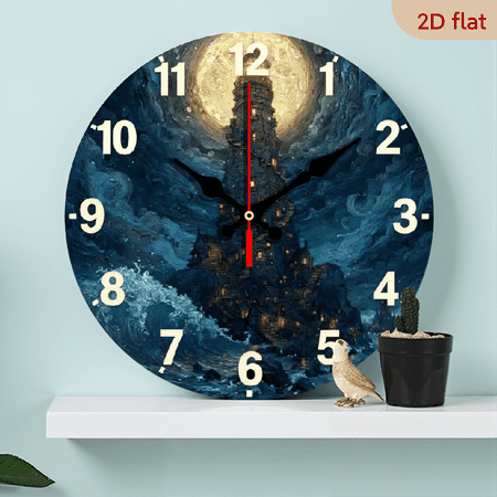 A 10-inch 2D flat Tall Castle themed wooden circular wall clock, suitable for decoration in bedrooms, living rooms and offices. It is an ideal gift for Christmas and New Year.