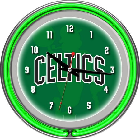 Boston Celtics NBA Fade Chrome Double Ring Neon Clock - Green, Black, White