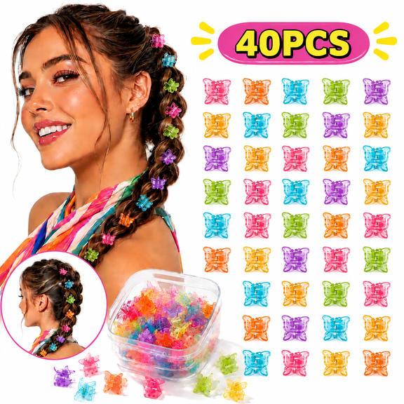 Mini Butterfly Hair Clips, 40 Pcs Glitter Tiny Claw Clips for Fine Hair, Y2K Accessories for Women and Girls, Multi-Color with Portable Case
