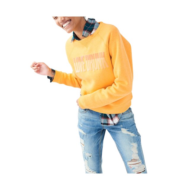 Aeropostale Love Drunk Sudadera para Mujer, Amarillo, XS Aeropostale Camisa de entrenamiento